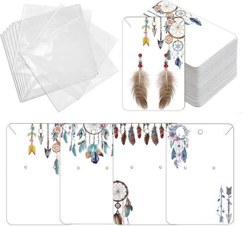 OLYCRAFT 120Pcs Ear Bracelet Jewelry Display Card 4 Design Fashion Women Earring Cards 3.5x2.4 Inch Earring Packaging Card with Self-adhesive Bag for Ear Bracelet Necklaces Jewelry Showcase in Kuwait