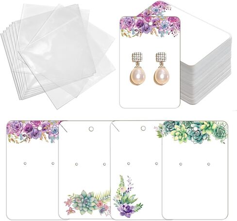 OLYCRAFT 120Pcs Ear Bracelet Jewelry Display Card 4 Design Fashion Women Earring Cards 3.5x2.4 Inch Earring Packaging Card with Self-adhesive Bag for Ear Bracelet Necklaces Jewelry Showcase in Kuwait