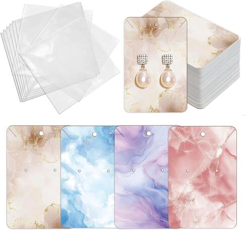 OLYCRAFT 120Pcs Ear Bracelet Jewelry Display Card 4 Design Fashion Women Earring Cards 3.5x2.4 Inch Earring Packaging Card with Self-adhesive Bag for Ear Bracelet Necklaces Jewelry Showcase in Kuwait