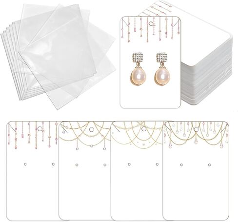 OLYCRAFT 120Pcs Ear Bracelet Jewelry Display Card 4 Design Fashion Women Earring Cards 3.5x2.4 Inch Earring Packaging Card with Self-adhesive Bag for Ear Bracelet Necklaces Jewelry Showcase in Kuwait