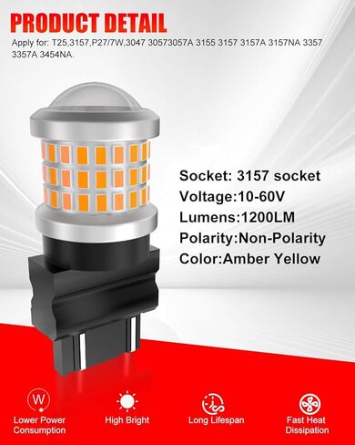 3157 3156 3057 4157 3056 LED Bulbs Amber Yellow, Super Bright Replacement for Turn Signal Blinker Lights, Side Marker Lights 10-60V 2PCS in Saudi Arabia