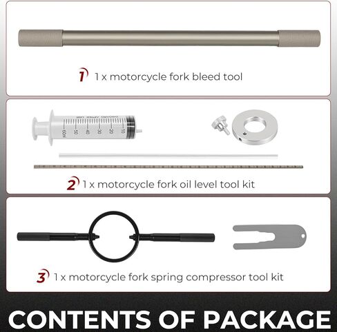 Motorcycle Fork Service Tool Kit - 3PCS Multi-Function Maintenance Set with Oil Level Gauge, Spring Compressor & Damper Rod Bleeder Motorcycle Fork Spring Compressor Tool Kit for All Fork Types in Kuwait