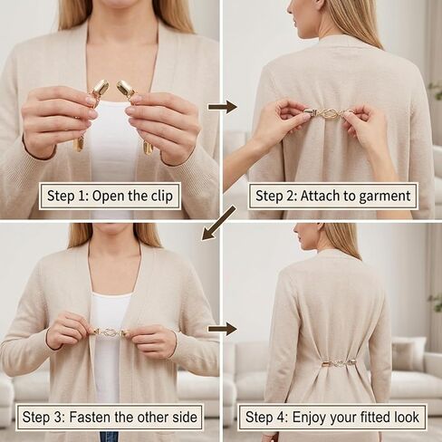 4pcs Clothing Cinch Clip Set, Cinch Clip with Vintage Style, Adjustable Fastener for Drapes and Scarves, in White and Gold Colors in Saudi Arabia