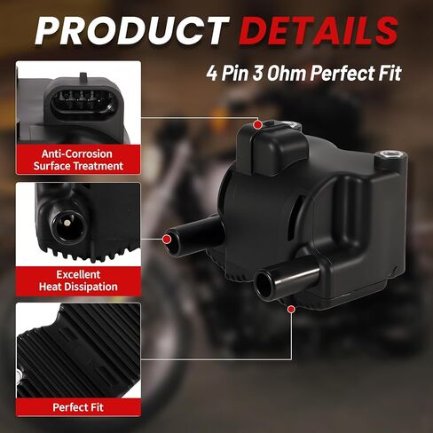 31743-01 4-Pin Single Fire Ignition Coil 3 Ohm, Compatible with Harley Davidson Dyna Softail Touring 2001-2006 Fuel Injected, Replacement for 31655-99 210538 in Saudi Arabia