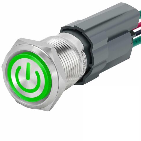 15 أمبير 16 مم 5/8 بوصة مفتاح زر الضغط 110/120 فولت زر الطاقة 1NO SPST حلقة LED من الفولاذ المقاوم للصدأ قفل ذاتي تشغيل/إيقاف مع مقبس سلك in Saudi Arabia