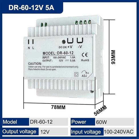 1 قطعة DR سلسلة 15 واط 60 واط 100 واط تحويل التيار الكهربائي 5V12V15V24V DIN-السكك الحديدية تصاعد محول (DR-60-12V 5A) in Kuwait
