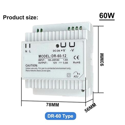 1 قطعة DR سلسلة 15 واط 60 واط 100 واط تحويل التيار الكهربائي 5V12V15V24V DIN-السكك الحديدية تصاعد محول (DR-60-12V 5A) in Kuwait