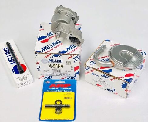 M-55HV SBC Chevy High Volume Oil Pump, Oil Pump Stud, Pick Up Screen, Steel Rod & 1Pc Rubber Gasket Compatible with 305 307 327 350 38 in Kuwait