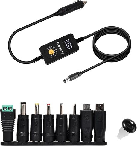 Car Charger Adapter with LED Display DC 3V 4.5V 5V 6V 7.5V 9V 12V Adjustable Voltage Universal Auto Cigarette Lighter Male Plug Power Supply Adapter Cable for Portable DVD Player Dash cam Tablet in Saudi Arabia
