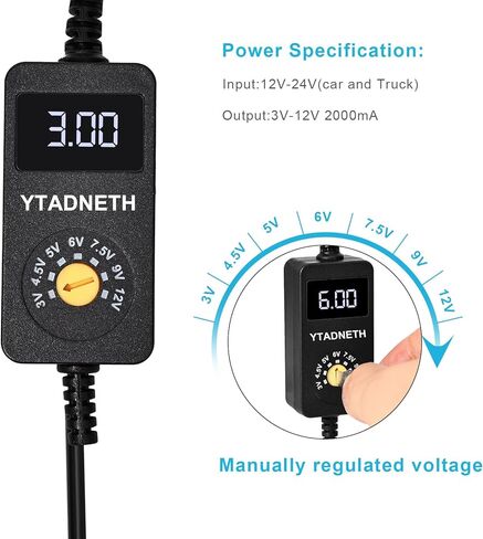 Car Charger Adapter with LED Display DC 3V 4.5V 5V 6V 7.5V 9V 12V Adjustable Voltage Universal Auto Cigarette Lighter Male Plug Power Supply Adapter Cable for Portable DVD Player Dash cam Tablet in Saudi Arabia
