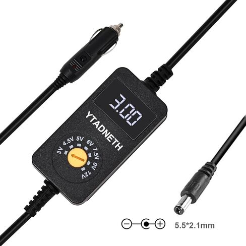Car Charger Adapter with LED Display DC 3V 4.5V 5V 6V 7.5V 9V 12V Adjustable Voltage Universal Auto Cigarette Lighter Male Plug Power Supply Adapter Cable for Portable DVD Player Dash cam Tablet in Saudi Arabia