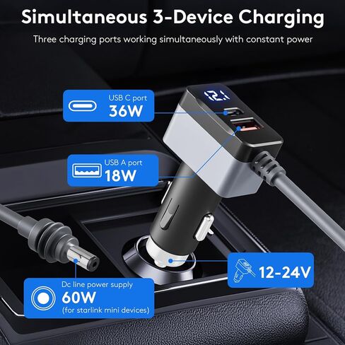 Starlink Mini Car Adapter, 10 FT 12-24V DC Power Cigarette Lighter Charger for Truck, RV, Van, Boat and Yacht in Kuwait