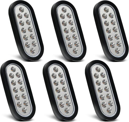 6 Pcs 6" Oval Trailer Tail Lights, 12 LED Red/White Dual Color Stop Turn Reverse Brake Lights With Gromment & 3 Prong Wire Pigtails, IP67 Waterproof DOT Approved for 12V Truck BUS UTV ATV RV Boat in Kuwait