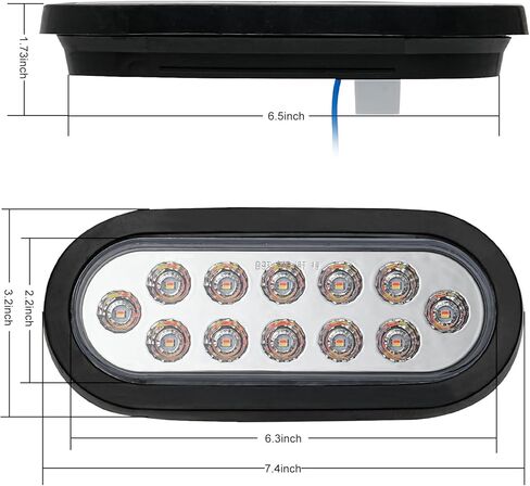 6 Pcs 6" Oval Trailer Tail Lights, 12 LED Red/White Dual Color Stop Turn Reverse Brake Lights With Gromment & 3 Prong Wire Pigtails, IP67 Waterproof DOT Approved for 12V Truck BUS UTV ATV RV Boat in Kuwait