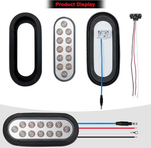 6 Pcs 6" Oval Trailer Tail Lights, 12 LED Red/White Dual Color Stop Turn Reverse Brake Lights With Gromment & 3 Prong Wire Pigtails, IP67 Waterproof DOT Approved for 12V Truck BUS UTV ATV RV Boat in Kuwait