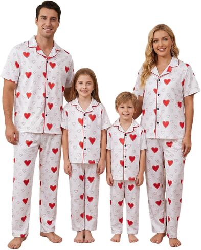 Urkutoba Valentine's Day Family Pajamas Matching Sets-Button Down Heart Print Buffalo Plaid Holiday Pjs Sets | Warm Pajamas in Saudi Arabia