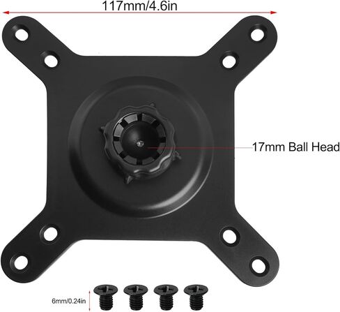 Portable Monitor Mount Adapter 17mm Ball Head to 75x75/100x100mm VESA Bracket M4 Screw Set for Tripod/Monitor Arm/Desktop Black 360 Degree Rotation With Screws in Kuwait