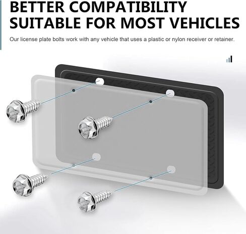 WZP 8 PCS License Plate Screw Kit, Stainless Steel Bolt Fasteners, Hexagon Head Rustproof Self Tapping Mounting Bolts, Universal for Front Rear License Plates & License Plate Frame Covers (Silver) in Kuwait