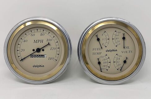 Dolphin Gauges 1947 1948 1949 1950 1951 1952 1953 Chevy Truck 5" Quad Style Gauge Dash Panel Insert Set (Gold/Tan) in Kuwait