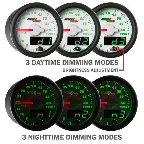 MaxTow Double Vision Ambient Air Temperature Gauge Kit - Reads Outside Temp from -20-120 F - Includes Sensor - White Gauge Face - Green LED Illuminated Dial - Analog & Digital Readouts - 2-1/16" in Kuwait