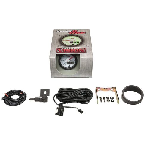 MaxTow Double Vision Ambient Air Temperature Gauge Kit - Reads Outside Temp from -20-120 F - Includes Sensor - White Gauge Face - Green LED Illuminated Dial - Analog & Digital Readouts - 2-1/16" in Kuwait