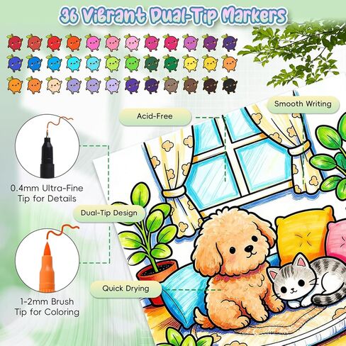 4Pcs Bold and Easy Cozy Coloring Book, Coloring Books for Adults Relaxation with 36 Color Markers, Saddle Stitch Double-Sided Design Include 128 Simple and Featuring Cute Patterns, Mindfulness Gifts in Kuwait
