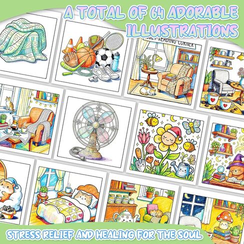 4Pcs Bold and Easy Cozy Coloring Book, Coloring Books for Adults Relaxation with 36 Color Markers, Saddle Stitch Double-Sided Design Include 128 Simple and Featuring Cute Patterns, Mindfulness Gifts in Kuwait