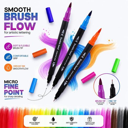Simpson Storefront 72 Colors Dual Tip Art Markers Set - Fine & Brush Tip Pens for Adult Coloring Books, No Bleed, Bullet Journaling, Calligraphy, Sketching, Drawing - Dual Brush Pen Art Kit with Case in Kuwait