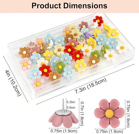 50 Pcs Flower Push Pins, Colorful Decorative Floral Thumb Tacks for Bulletin Board, Cork Board, Wall, Travel Map, Home and Office Decor, Storage Box Included (Mixed Colors) in Saudi Arabia