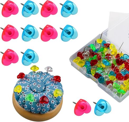 Plastic Heart Push Pins for Message Boards, Total 100Pcs, Red and Black Pinhead, Metal Needle Map Tacks, Travel Location Indicator Pins for Saint Valentine's Day & Daily in Saudi Arabia