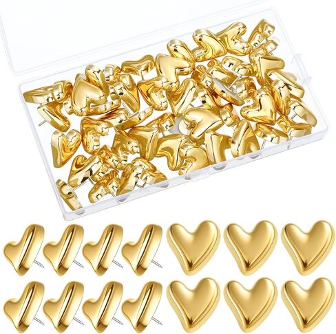 Outus 50 Pcs Cute Heart Push Gold Thumb Tacks for Cork Board Heart Decorative Thumb Tacks for Wall Home Office Classroom Decor in Kuwait