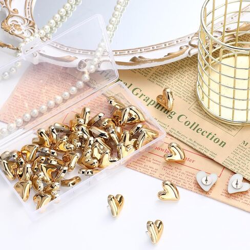 Outus 50 Pcs Cute Heart Push Gold Thumb Tacks for Cork Board Heart Decorative Thumb Tacks for Wall Home Office Classroom Decor in Kuwait