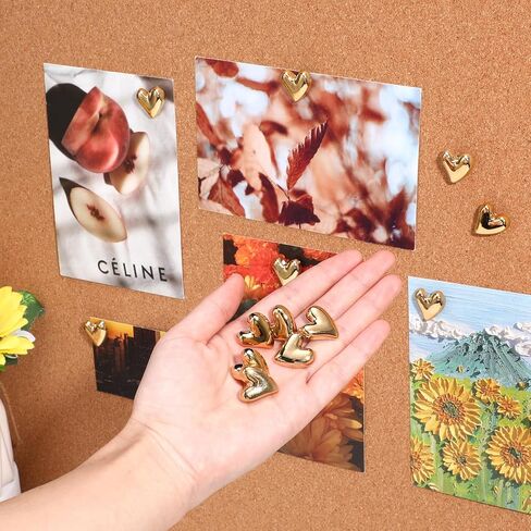 Outus 50 Pcs Cute Heart Push Gold Thumb Tacks for Cork Board Heart Decorative Thumb Tacks for Wall Home Office Classroom Decor in Kuwait
