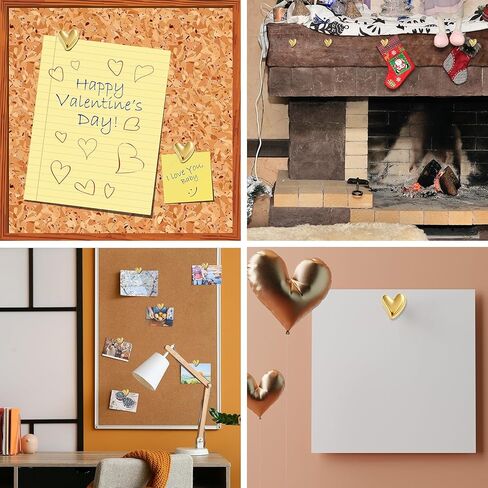 Outus 50 Pcs Cute Heart Push Gold Thumb Tacks for Cork Board Heart Decorative Thumb Tacks for Wall Home Office Classroom Decor in Kuwait