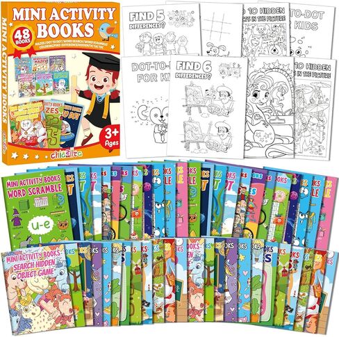 chiazllta 48 PCS Mini Activity Books for Kids Party Favors Ages 4-12 Bulk Activity Books Include Mini Coloring Book Mazes Dot to Dot Word Search Word Scramble Goodie Bags Stuffers Classroom Activities in Kuwait