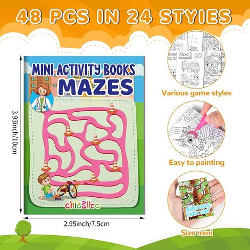 chiazllta 48 PCS Mini Activity Books for Kids Party Favors Ages 4-12 Bulk Activity Books Include Mini Coloring Book Mazes Dot to Dot Word Search Word Scramble Goodie Bags Stuffers Classroom Activities in Kuwait