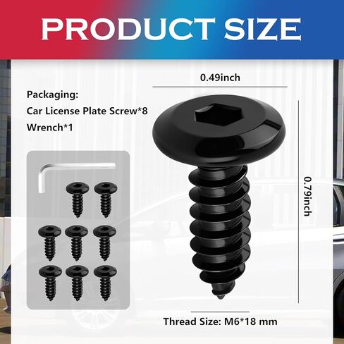 M6x18mm Stainless Steel Anti Theft License Plate Screws,Sturdy Car License Plate Bolts to Fix Front & Rear Licenses Plates/Frames,Essential Domestic Vehicle Screws for Licenses Plates in Kuwait
