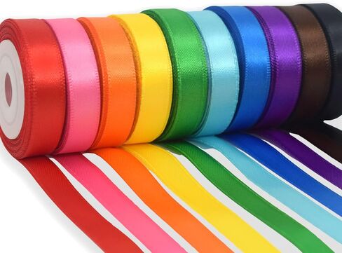 Rainbow Satin Ribbon 3/8 Inch 50 Yards 10 Colors Double Face, Polyester Ribbon for Gift Wrapping Flower Bouquet Wedding Baby Shower DIY Crafts Party Decor with Plastic Core in Saudi Arabia