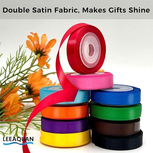 Rainbow Satin Ribbon 3/8 Inch 50 Yards 10 Colors Double Face, Polyester Ribbon for Gift Wrapping Flower Bouquet Wedding Baby Shower DIY Crafts Party Decor with Plastic Core in Saudi Arabia