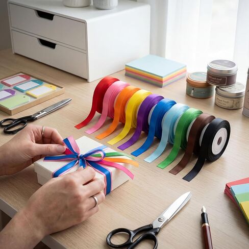 Rainbow Satin Ribbon 3/8 Inch 50 Yards 10 Colors Double Face, Polyester Ribbon for Gift Wrapping Flower Bouquet Wedding Baby Shower DIY Crafts Party Decor with Plastic Core in Saudi Arabia