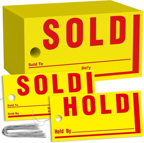 250 Pcs Jumbo 8" x 4" Hold/Sold Tags with Wire - Durable Yellow Tags with Bold Red Print, Weather-Resistant Outdoor Grade for Auto Dealerships & Retail Stores (250) in Saudi Arabia