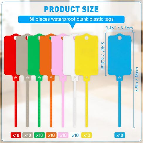 Leezmark 80 Pcs Plastic Shipping Tags, 2.48" x 1.46" Reusable Tags with Sealing Strap, Waterproof Bag Tag for Suitcase, Multi-Color Zip Tie Tag for Labeling Equipment, Logistics, Retail, Inventory in Saudi Arabia