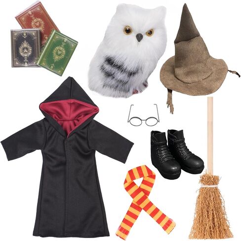 Wizard Christmas Elf Accessories for Elf Doll Clothes Christmas Costume Includes Robe, Broom, Scarf, Mini Glasses, Mini Book, Owl, Shoes and Hat(Wizard Setting pro) in Saudi Arabia