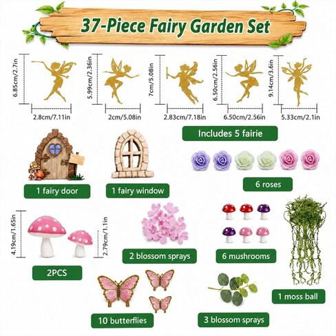 37PCS Fairy Cake Toppers for Fairy Birthday Party Decorations - Pink Mushroom Butterfly Flower Fairy Door Set - Whimsical Cake Decor for Girls Birthday Baby Shower Garden Theme Party in Saudi Arabia