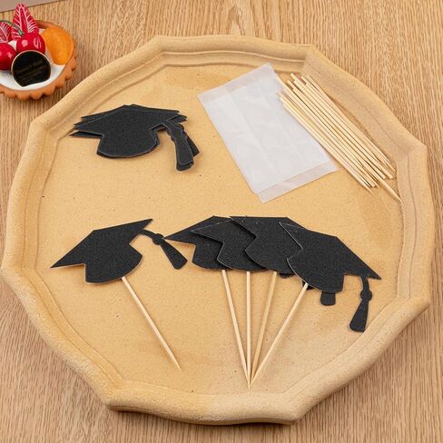 24pcs Graduation Cupcake Toppers, Glitter Black Grad Cap Cupcake Picks 2026 Graduation Cupcake Topper Decorations for Class of 2026 Graduation Party Supply in Saudi Arabia