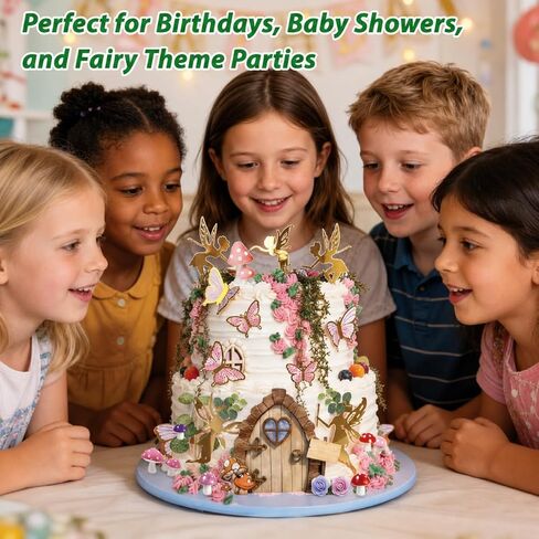 37PCS Fairy Cake Toppers for Fairy Birthday Party Decorations - Pink Mushroom Butterfly Flower Fairy Door Set - Whimsical Cake Decor for Girls Birthday Baby Shower Garden Theme Party in Saudi Arabia
