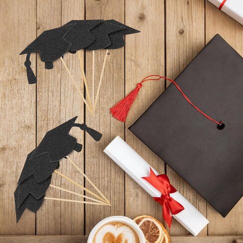 24pcs Graduation Cupcake Toppers, Glitter Black Grad Cap Cupcake Picks 2026 Graduation Cupcake Topper Decorations for Class of 2026 Graduation Party Supply in Saudi Arabia