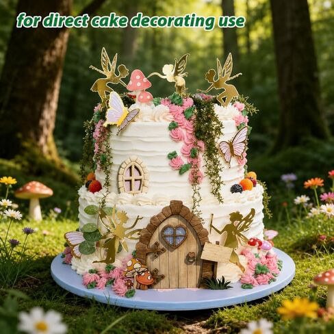 37PCS Fairy Cake Toppers for Fairy Birthday Party Decorations - Pink Mushroom Butterfly Flower Fairy Door Set - Whimsical Cake Decor for Girls Birthday Baby Shower Garden Theme Party in Saudi Arabia