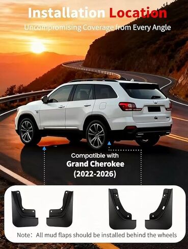 No Drill Mud Flaps for 2022-2026 Jeep Grand Cherokee 2-Row 5 seats SUV,Heavy Duty All Weather Splash Guards,OEM-Style Black Front & Rear Mud Guards,Set Fits Laredo Limited Altitude Overland Summit 4xe in Saudi Arabia