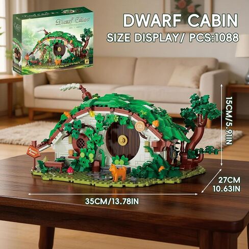Dwarf Cabin Building Block Set 1088 Pcs Fantasy Halfling Village Architecture Model Kit for Adults & Teens Movie Magic Hole Home Office Desk Decor Display Gift in Saudi Arabia